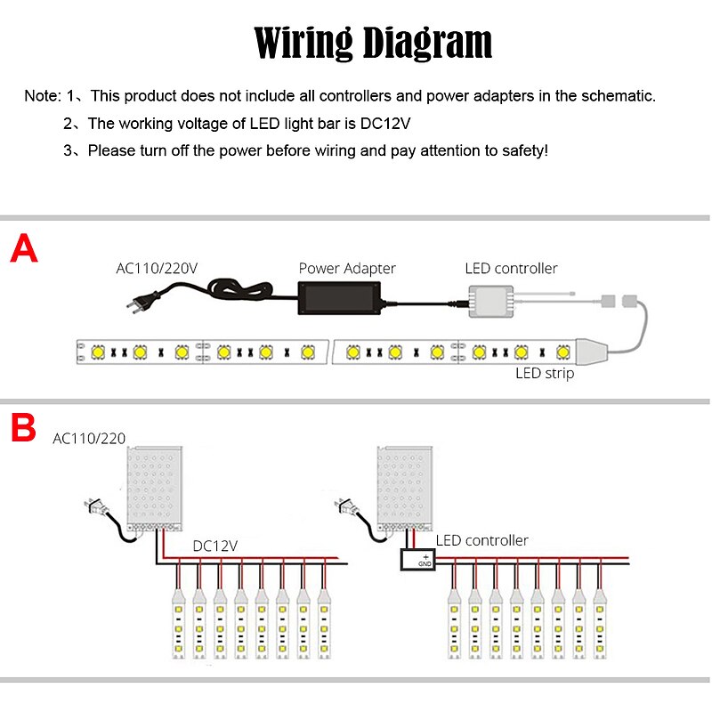 12V LED Light Strip 16.6 ft (5M) SMD 2835, DC 5.5 x 2.1mm Connector, Tape Light for Home, Kitchen, Party, Christmas (Power Adapter Not Included)3