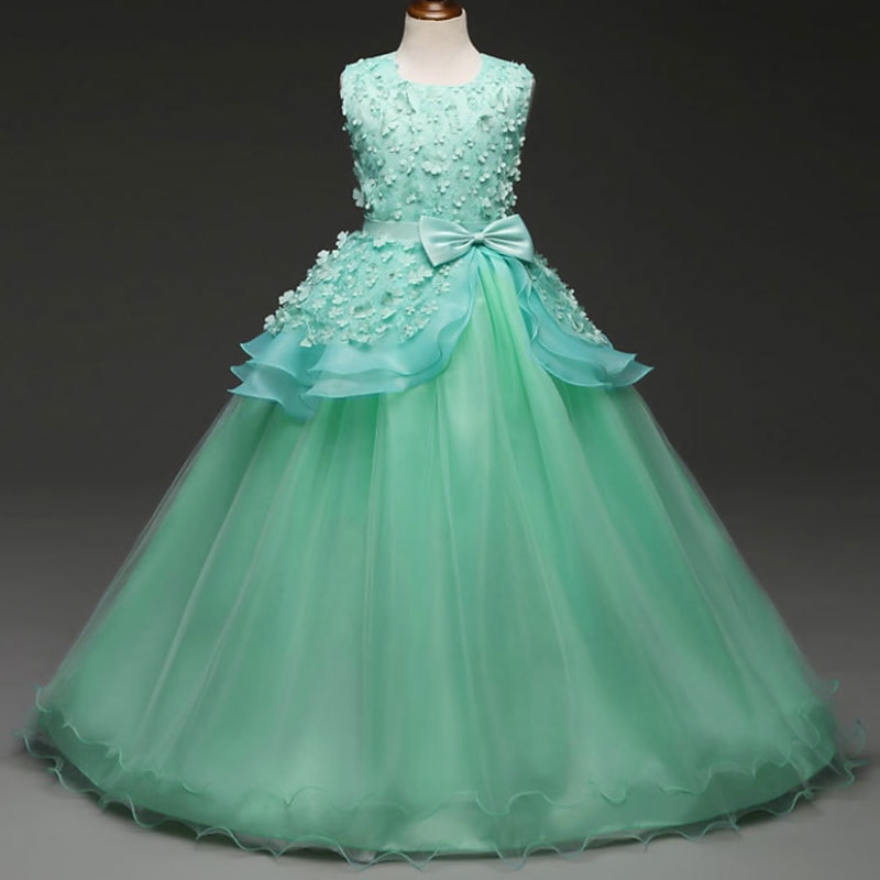 Kids Girls' Flower Girl Dress Dress Solid Colored Sleeveless Performance Wedding Party Lace Ruched Mesh Cute Princess Polyester Maxi A Line Dress Tulle Dress Flower Girl's Dress Spring Fall 4-13 Years