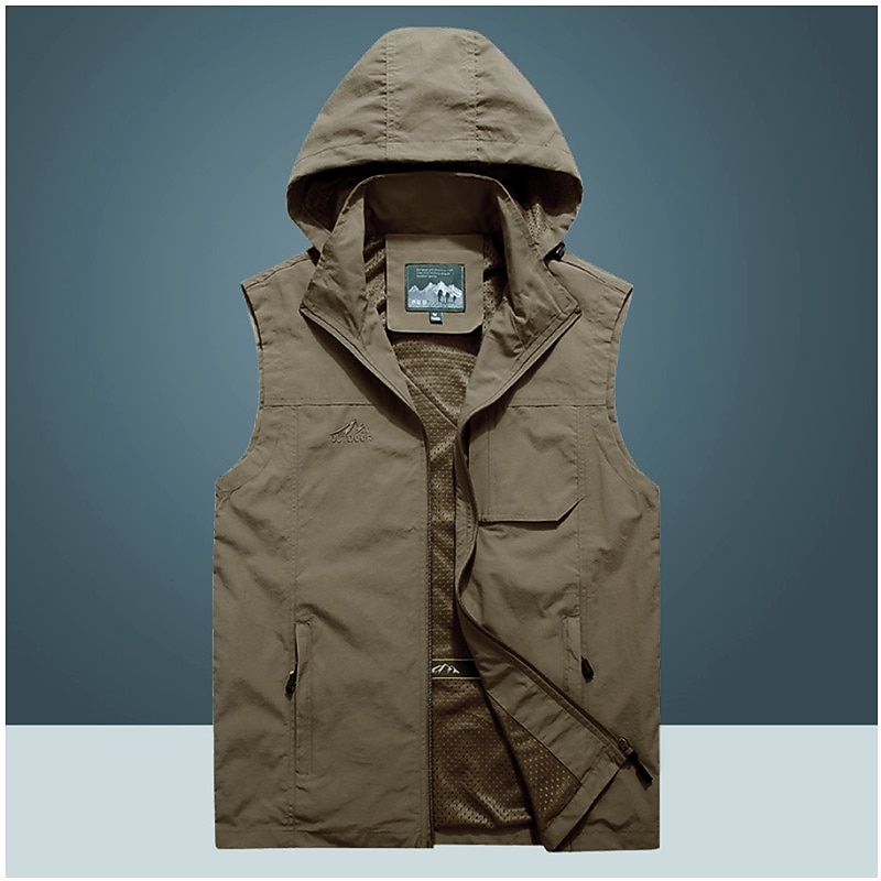 Men's Fishing Vest Hiking Vest Sleeveless Jacket Coat Top Outdoor Breathable Quick Dry Ultraviolet Resistant Multi Pockets Pocket Basic POLY Black Army Green Khaki Fishing Climbing Beach4
