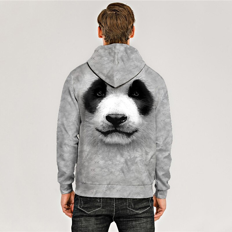 Men's Panda Graphic Prints Hoodie Hoodies Sweatshirt Designer Casual Long Sleeve Hooded Daily Sports Gray Print Spring &  Fall Designer2