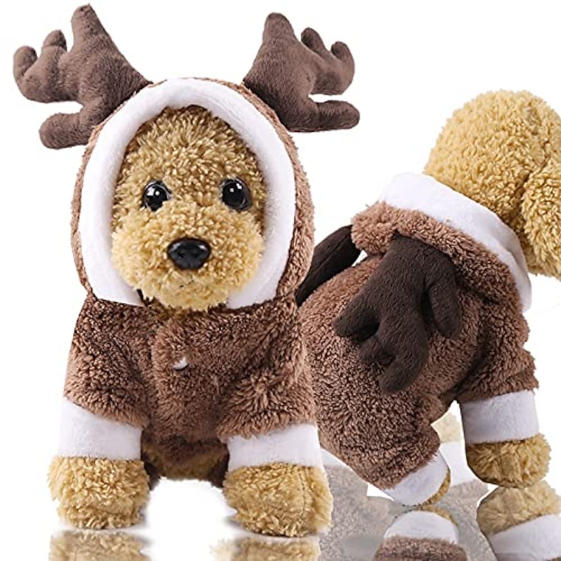 Pet Dog Lovely Sweater Clothes Chirstmas Reindeer Winter Fleece Hoodie Outfit Sweatshirts Soft Warm Xmas Festival Puppy Sweatshirt Coat Apparel