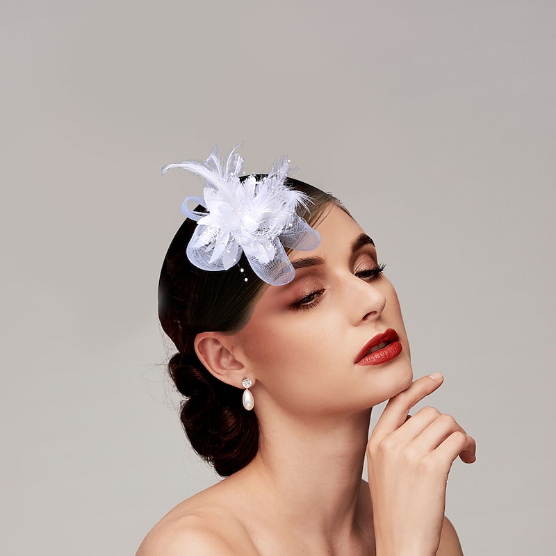 Vintage Style Elegant & Luxurious Tulle / Feathers Fascinators / Hats / Headwear with Floral / Beading 1PC Wedding / Ladies Day / Melbourne Cup Fascinators Race Day Dress3