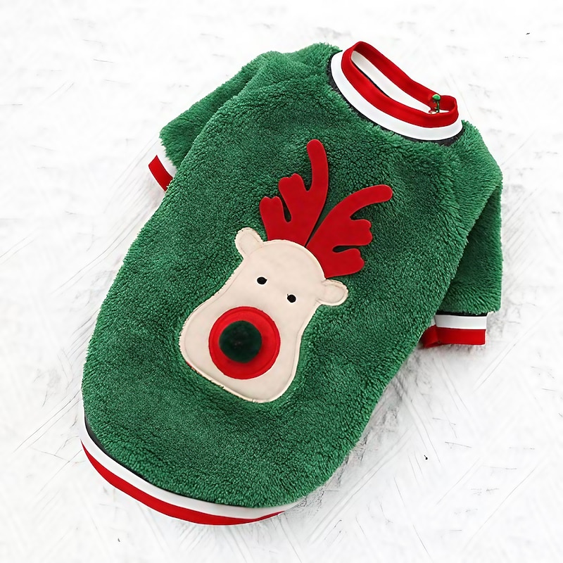 Dog Coat,Christmas Cute Fleece Dog,Green Jacket Reindeer Warm Pet Puppy Jumpsuit Soft Flannel Pajamas Padded Vest Dog Christmas Clothes Gift Have Sleeves,M