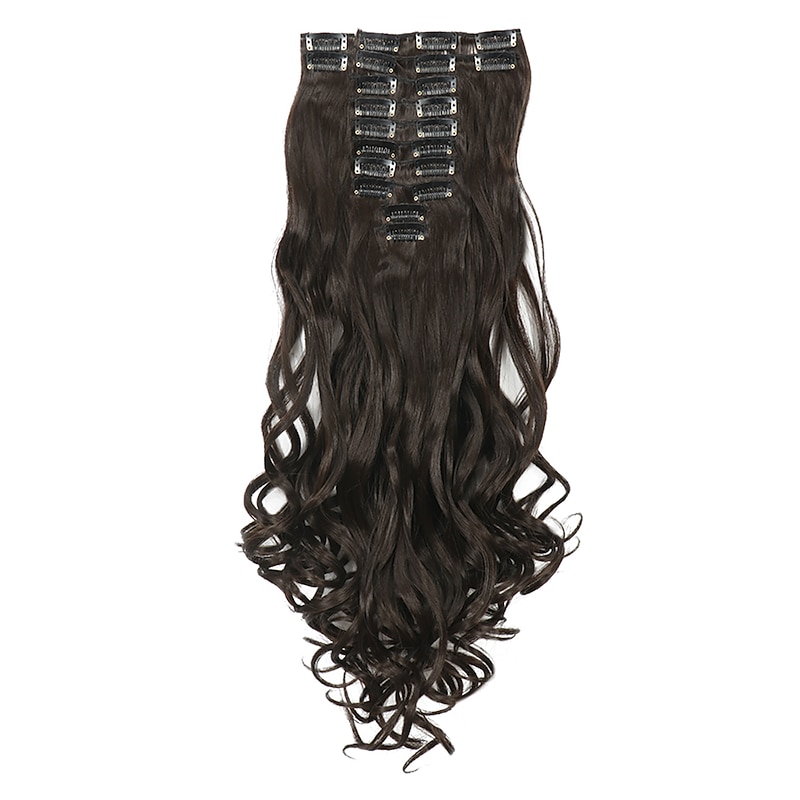 12pcs/set Long Wavy Hair Extensions Synthetic Clip In Hair Extensions Ombre Honey Blonde Dark Brown Thick Hairpieces3