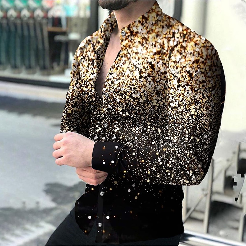 Men's Geometric Pattern 3D Constellation Shirt Long Sleeve Fashion Designer Casual Outdoor Casual Holiday Summer Spring Turndown Print Button-Down Pink Red Blue Purple Gold
