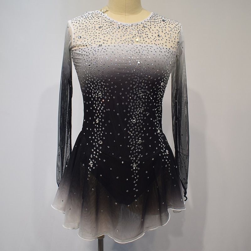 Figure Skating Dress Women's Girls' Ice Skating Dress Outfits White Yellow Pink Halo Dyeing Mesh Spandex High Elasticity Competition Skating Wear Crystal / Rhinestone Long Sleeve Ice Skating Figure
