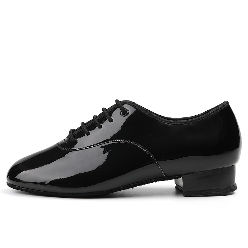 Men's Black Patent Leather Ballroom Dance Shoes – Lace-Up Design with Suede Sole for Smooth Performance3