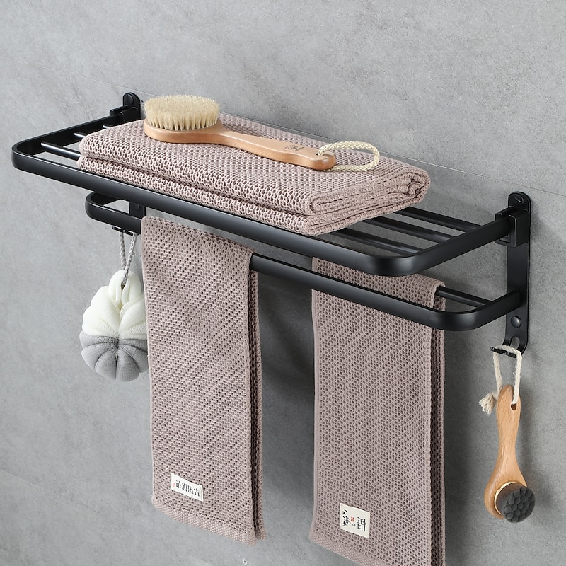 Aluminum Towel Rack for Bathroom,2-Layer Wall Mounted Towel Bar Towel Holder Bathroom Hardware Storage3