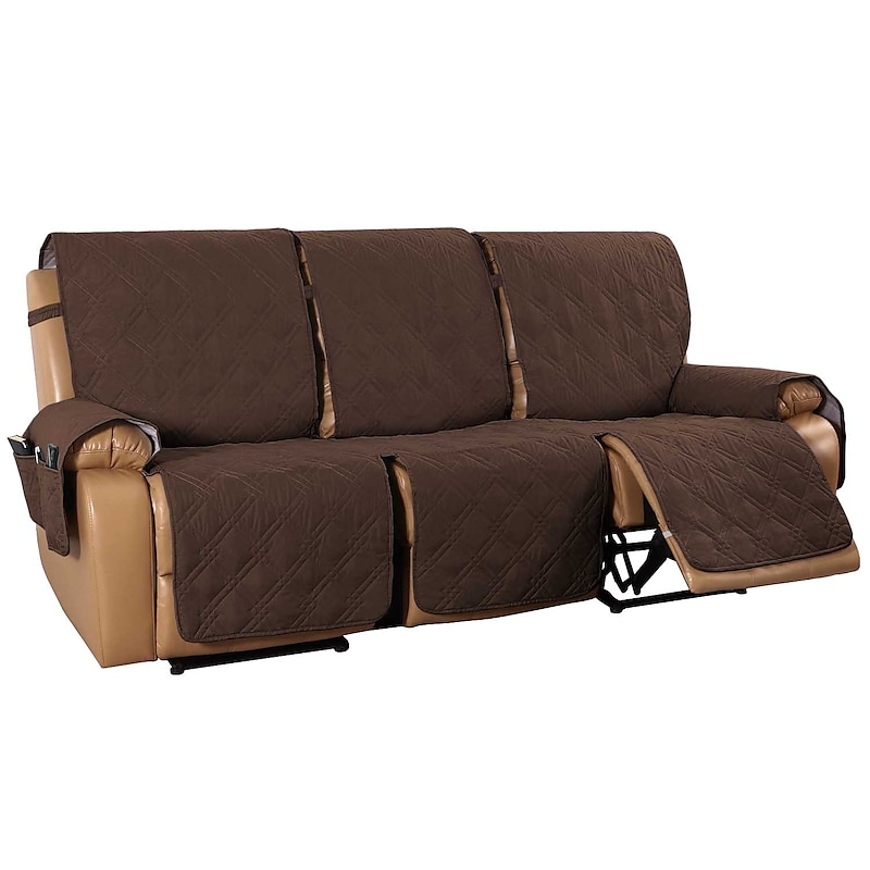 3 Seater Anti-Slip Reclining Couch Covers fit Leather Recliner Sofa Water Resistant Anti-Scratch Couch Cover for Double Recliner Split Sofa Cover for Each Seat Furniture Protector with Elastic Straps2