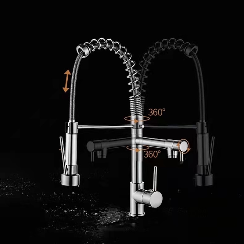 Kitchen Faucet,Brass Chrome Deck Mounted Pullout Spray Contemporary Kitchen Taps with Hot and Cold Switch3