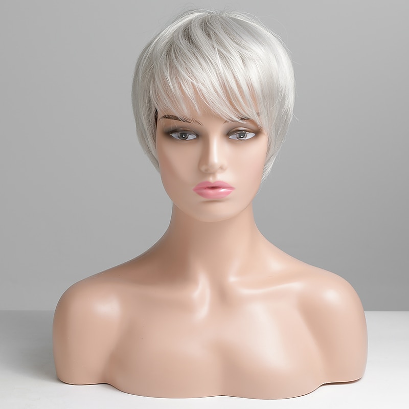 Human Hair Blend Wig Short Straight Pixie Cut Short Hairstyles 2020 Straight Short Side Part Machine Made Women's Natural Black #1B Medium Auburn#30 Strawberry Blonde / Light Blonde 8 inch3