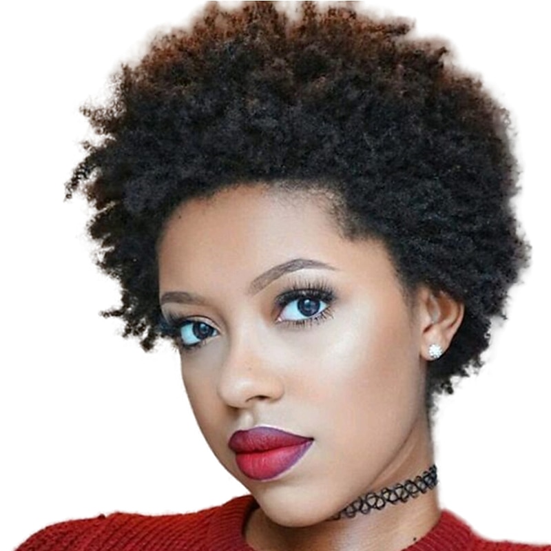 Remy Human Hair Wig Afro Curly Side Part Natural Designers African American Wig Capless Chinese Hair Women's Black 6 inch Party Party Evening Party / Evening4