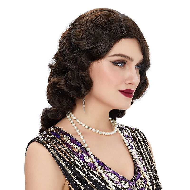 1920s Wig Finger Wave The Great Gatsby Curly Long Wig Vintage Wigs for Women Lady Synthetic Heat Resistant Full Wigs Cosplay Costume Fancy Dress4