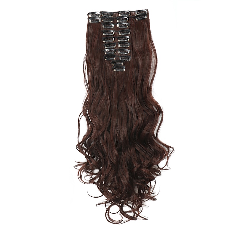 12pcs/set Long Wavy Hair Extensions Synthetic Clip In Hair Extensions Ombre Honey Blonde Dark Brown Thick Hairpieces4
