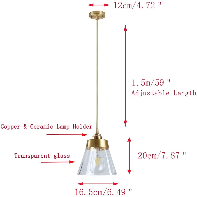 16.5 cm Pendant Light LED Pendant Lantern Design Lamps Glass Cone Electroplated Modern Country Style Shops / Cafes Bedroom Living Room Lights 110-220/220-240V3