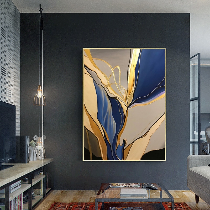 Handmade Oil Painting Canvas Wall Art Decoration Abstract Art Flowing Gold Foil for Home Decor Stretched Frame Hanging Painting2
