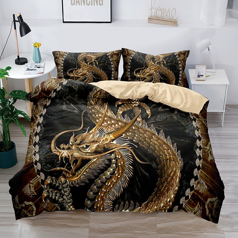 3D Bedding  Dragon print Print Duvet Cover Bedding Sets Comforter Cover with 1 print Print Duvet Cover or Coverlet，2 Pillowcases for Double/Queen/King