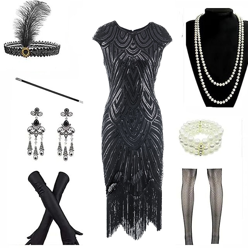 Roaring 20s 1920s 1930s Flapper Dress Dress Outfits The Great Gatsby Wedding Guest Tassel Fringe V Neck Fancy Dress Women's Carnival Masquerade Homecoming Wedding Reception Bachelorette Party Adults'2