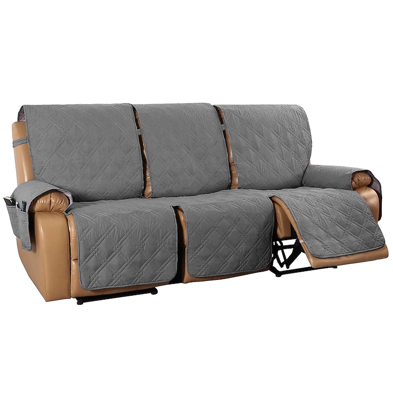 3 Seater Anti-Slip Reclining Couch Covers fit Leather Recliner Sofa Water Resistant Anti-Scratch Couch Cover for Double Recliner Split Sofa Cover for Each Seat Furniture Protector with Elastic Straps 15