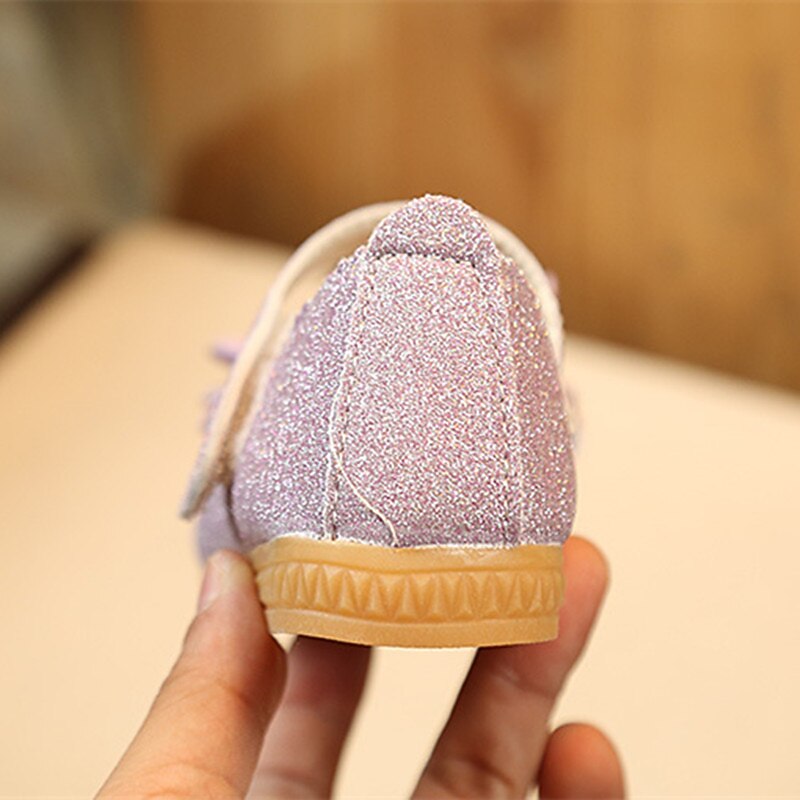 Girls' Glittery Gold Mary Jane Shoes with Satin Bow – Sparkly Dress Shoes for Parties, Weddings, and Special Occasions3