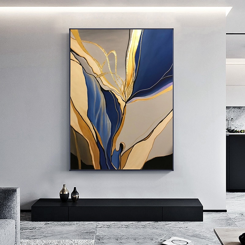 Handmade Oil Painting Canvas Wall Art Decoration Abstract Art Flowing Gold Foil for Home Decor Stretched Frame Hanging Painting3