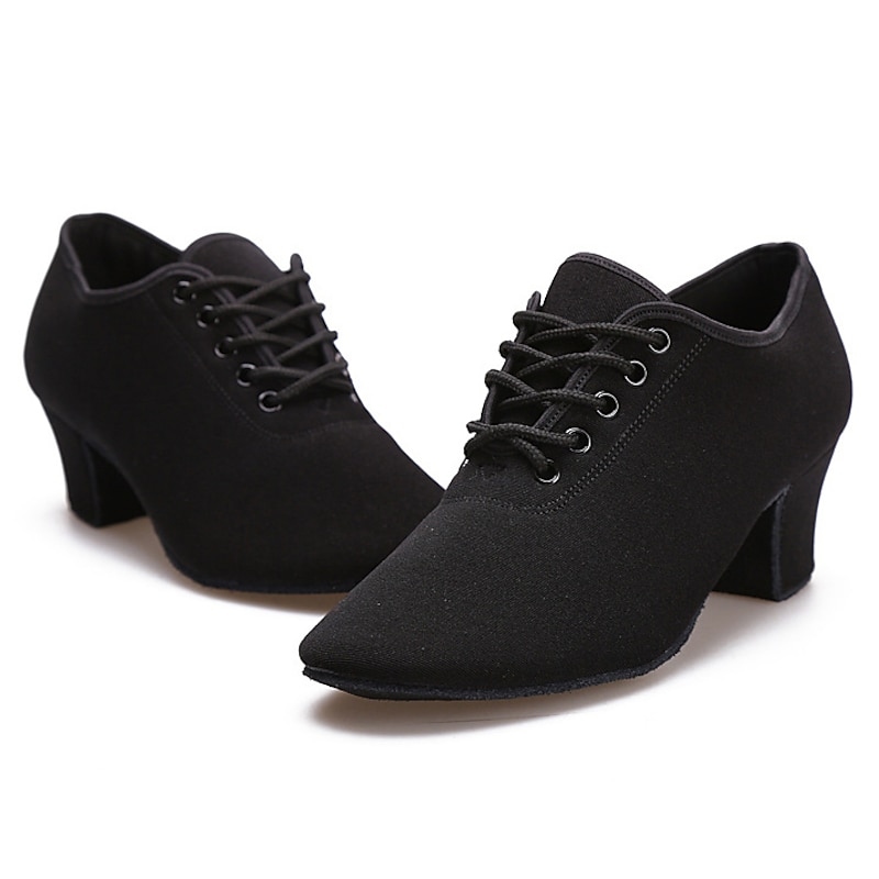 Women's Black Soft Sole Dance Shoes with Lace-Up Design - Ideal for Ballroom, Latin, and Tango Dancing3