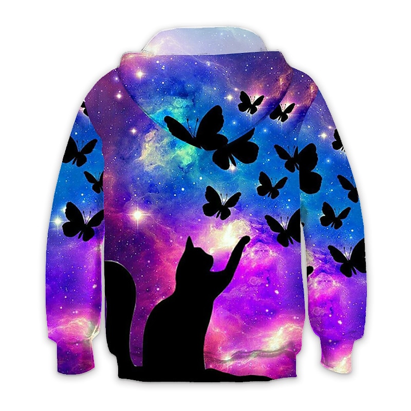 Girls' 3D Animal Cat Butterfly Hoodie Long Sleeve 3D Print Spring Fall Winter Active Sports Fashion Kids 3-12 Years Outdoor Daily Indoor Regular Fit4
