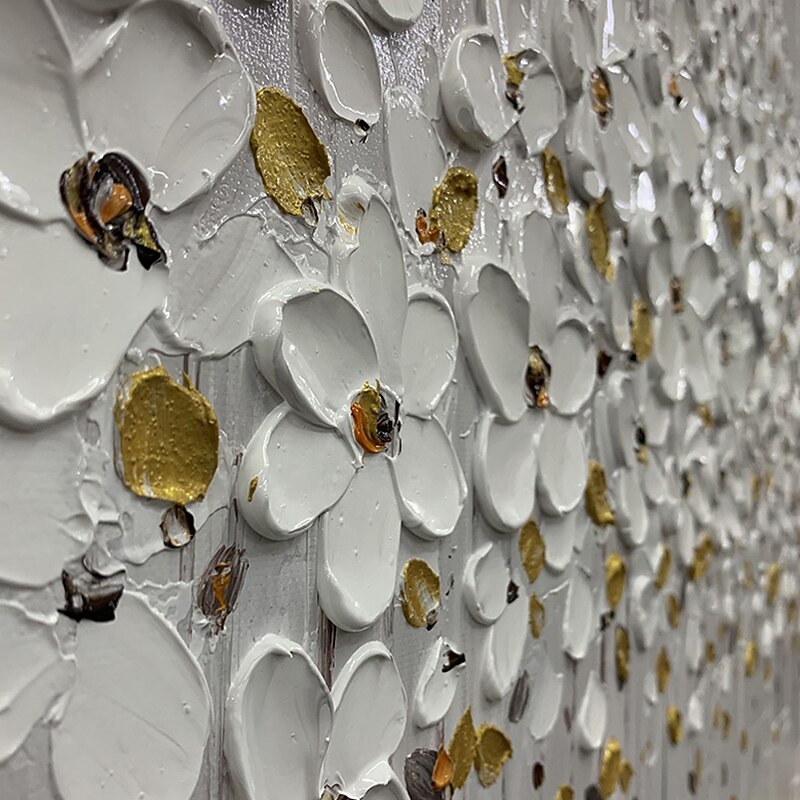 Handmade Oil Painting Canvas Wall Art Decoration Palette Knife Painting White Flowers for Home Decor Rolled Frameless Unstretched Painting4