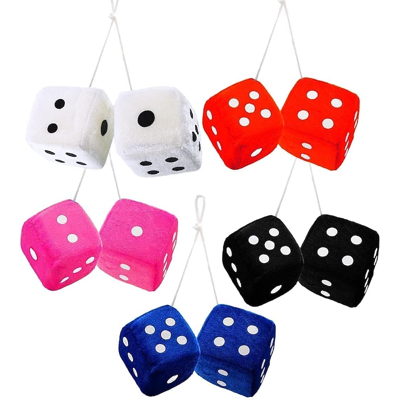 1Pair Car Pendant Interior Hanging Rearview Mirrors Short Plush Fuzzy Dice 2.75inc Plush Car Decorative Hanging Mirror Fuzzy Dice Lucky Hanging Accessories2