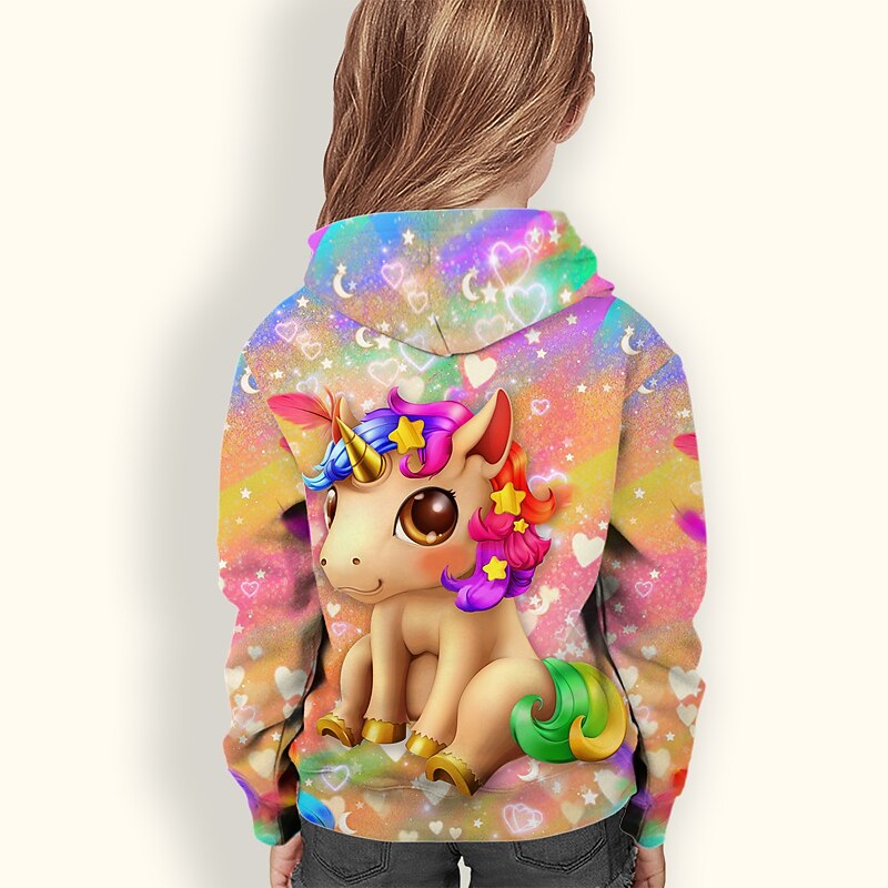 Girls' 3D Animal Unicorn Hoodie Long Sleeve 3D Print Spring Winter Active Sports Fashion Polyester Kids 3-12 Years Outdoor Daily Indoor Regular Fit4