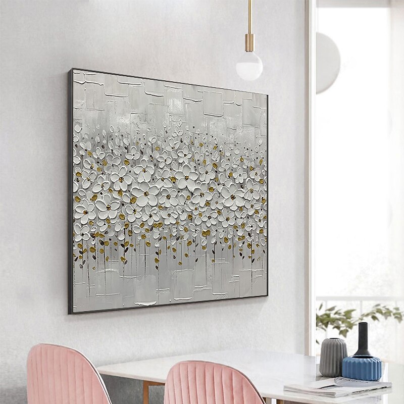 Handmade Oil Painting Canvas Wall Art Decoration Palette Knife Painting White Flowers for Home Decor Rolled Frameless Unstretched Painting3
