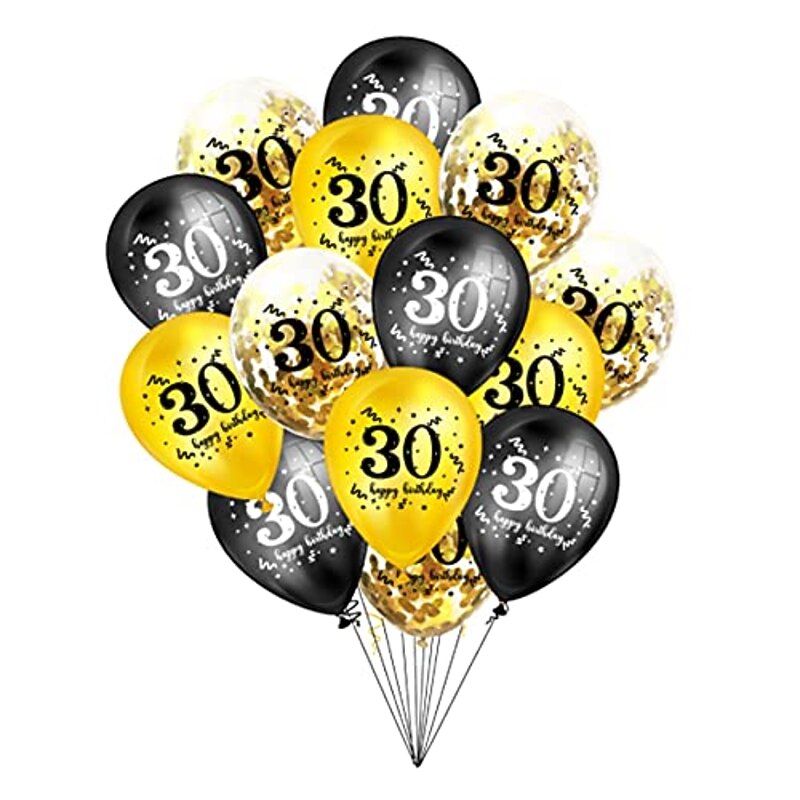 15Pcs 30th Happy Birthday Latex Balloons Thirty Anniversary Party Decoration Black Gold Theme Party Balloon Birthday Party Supplies