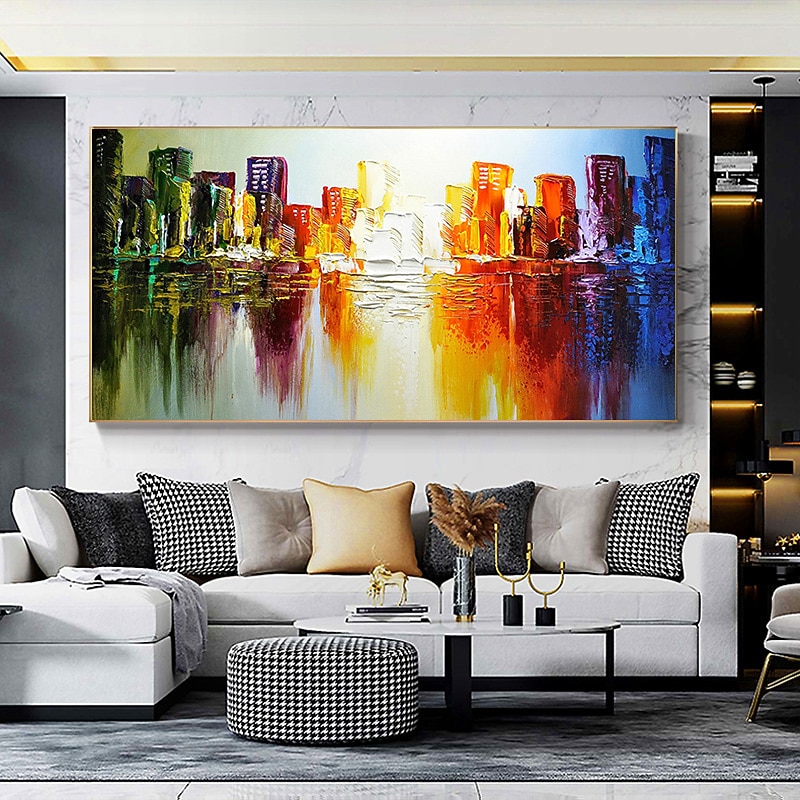 Handmade Oil Painting Canvas Wall Art Decoration Abstract Landscape  Painting Color Architecture for Home Decor Rolled Frameless Unstretched Painting2