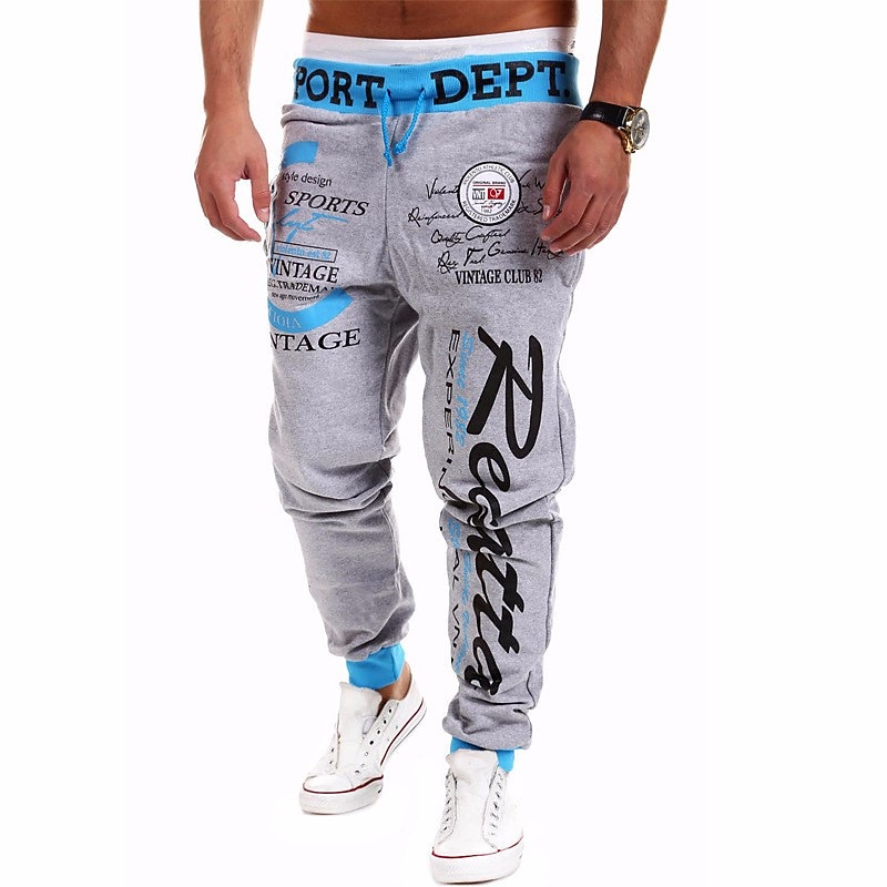 Men's Sweatpants Joggers Trousers Elastic Waist Letter Graphic Prints Sports Outdoor Daily Wear Casual Hip Hop Gray-blue Black Blue High Waist2