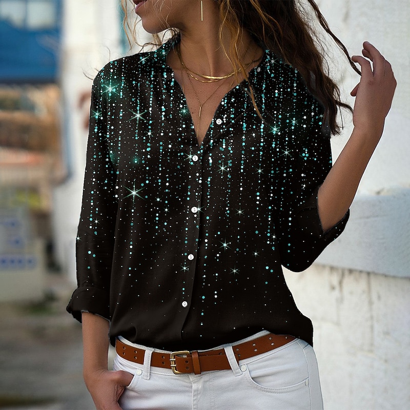 Women's Shirt Button Down Tunic Shirt Collar Long Sleeve Yellow Pink Blue Graphic Print Casual Weekend Streetwear Regular S3