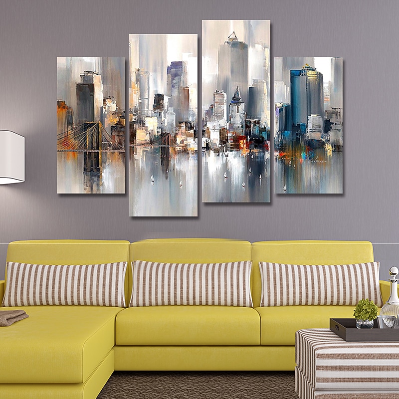 Hand-Painted Canvas Oil Painting Abstract City Landscape For Home Decoration With Frame Ready To Hang With Stretched Frame 5