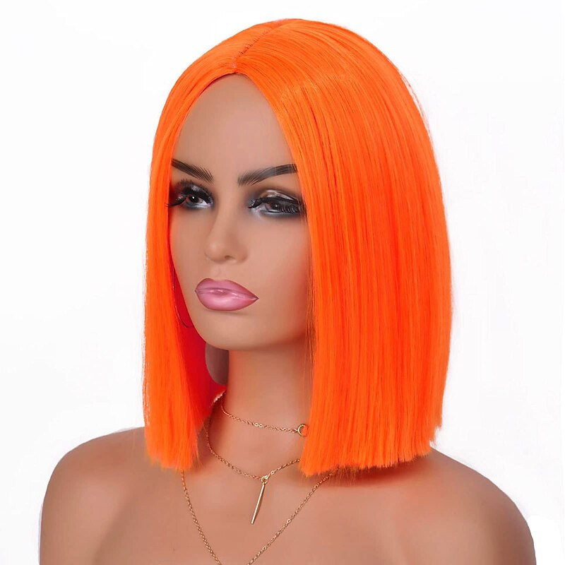 Orange Wigs for Women Short Orange Bob Wigs for Women Synthetic Middle Parting Heat Resistant Cosplay Custume Dating Party Bob Wig(12Inch)