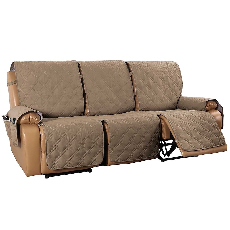 3 Seater Anti-Slip Reclining Couch Covers fit Leather Recliner Sofa Water Resistant Anti-Scratch Couch Cover for Double Recliner Split Sofa Cover for Each Seat Furniture Protector with Elastic Straps 11