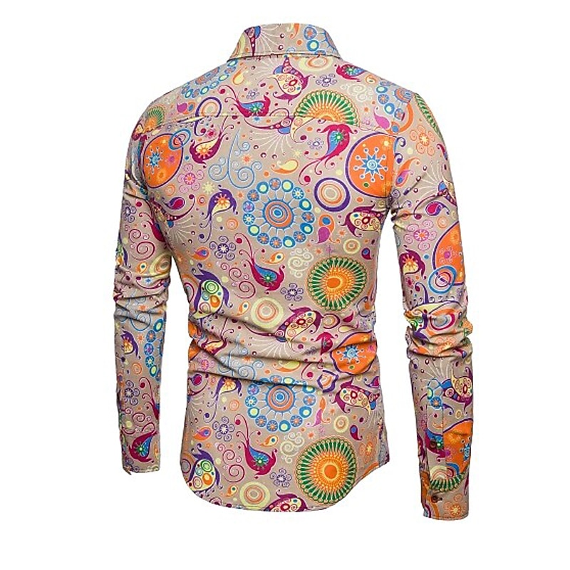 Men's Paisley Tribal Shirt Boho Shirt Button Up Shirt Long Sleeve Vintage Fashion Streetwear Daily Holiday Beach Spring & Summer Fall & Winter Collar Square Neck Print Yellow Red Navy Blue Green Khaki4