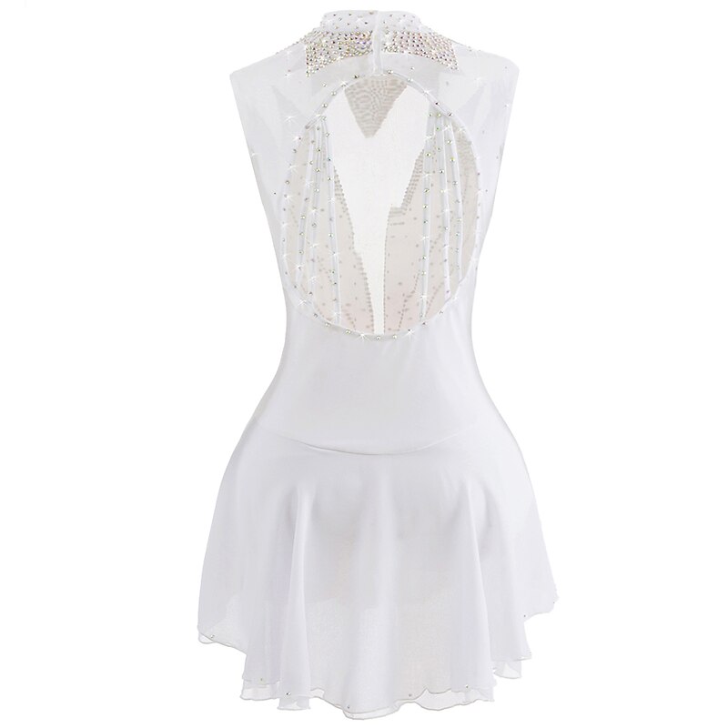 Figure Skating Dress Women's Girls' Ice Skating Dress Outfits White Pink Burgundy Open Back Mesh Spandex High Elasticity Competition Skating Wear Crystal / Rhinestone Sleeveless Ice Skating Figure3