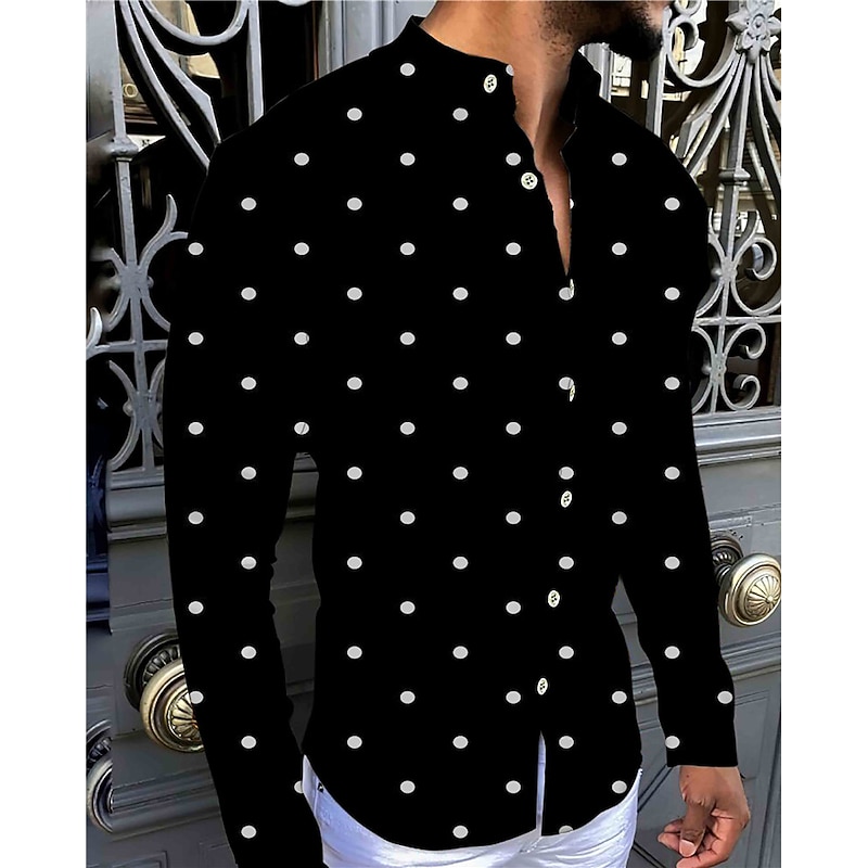 Men's Polka Dot Geometric Pattern Shirt Button Up Shirt Long Sleeve Fashion Designer Casual Outdoor Casual Daily Summer Spring Turndown Print Button-Down Black