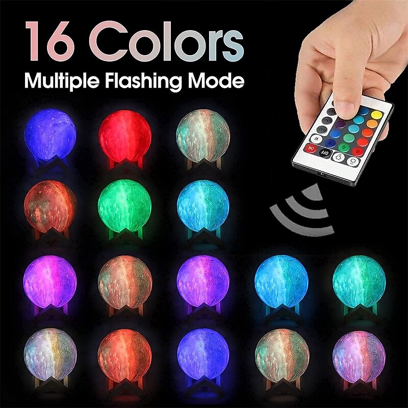 3D Galaxy Moon Lamp 5.9 inch Lighting Galaxy Moon Night Light with 16 LED Colors Touch & Remote Control with Wooden Stand Unique Christmas Birthday Gift for Girls Boys Girlfriend Family3