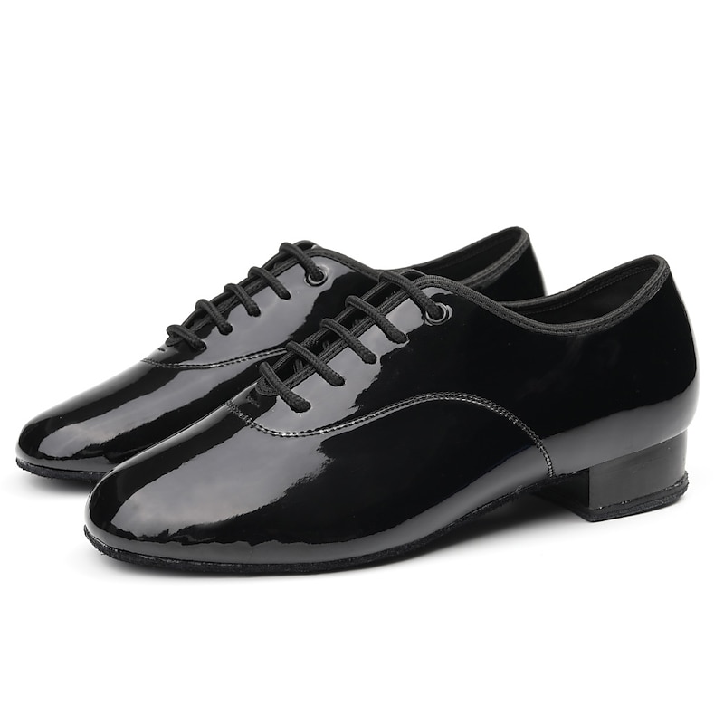 Men's Black Patent Leather Ballroom Dance Shoes – Lace-Up Design with Suede Sole for Smooth Performance4