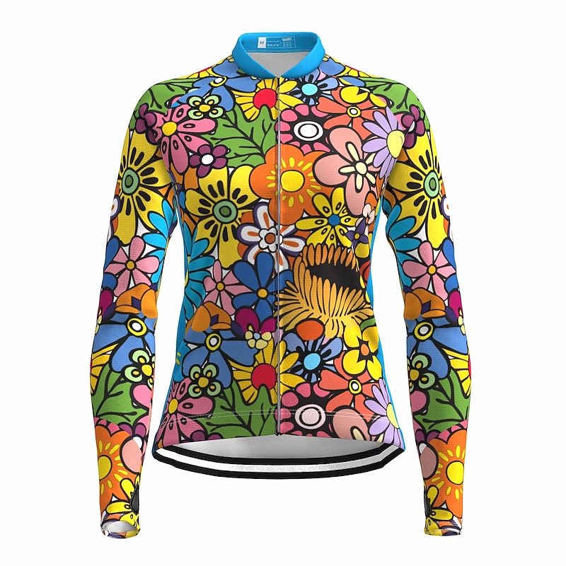 Women's Cycling Jersey Rainbow Floral Botanical LGBT Long Sleeve Bike Jersey Top with 3 Rear Pockets Mountain Bike MTB Road Bike Cycling Quick Dry Reflective Strips Back Pocket Moisture Wicking Sports2