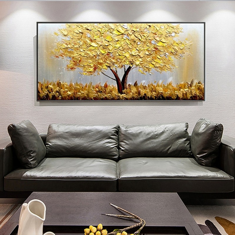 Handmade Oil Painting Canvas Wall Art Decoration Abstract Plant  Painting Golden Tree for Home Decor Rolled Frameless Unstretched Painting3