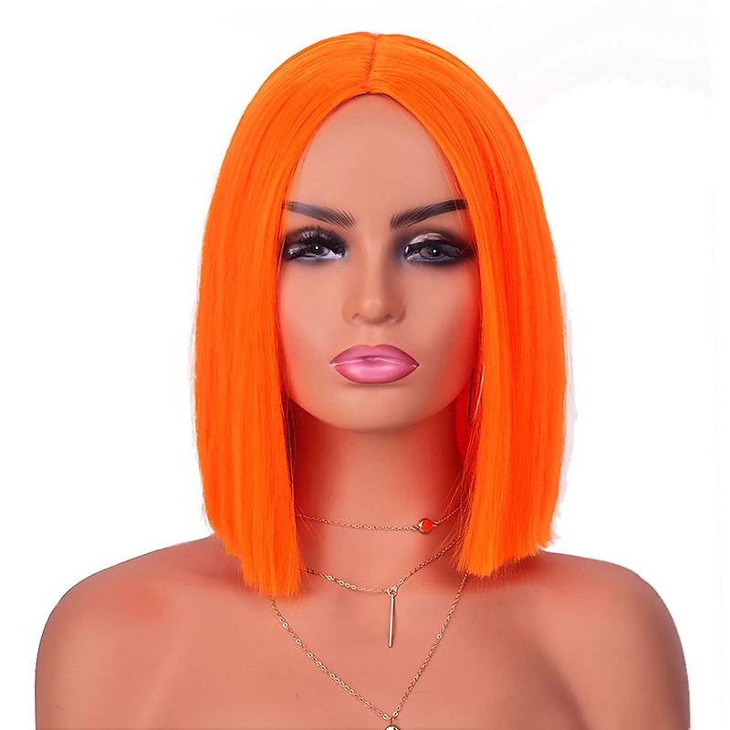 Orange Wigs for Women Short Orange Bob Wigs for Women Synthetic Middle Parting Heat Resistant Cosplay Custume Dating Party Bob Wig(12Inch)3
