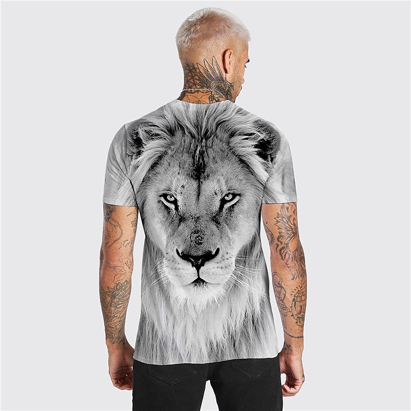Men's Unisex Lion Graphic Prints T Shirt Short Sleeve T shirt 3D Print Crew Neck Shirt Designer Casual Big and Tall Daily Holiday Gray Summer Clothing Apparel S M L XL XXL 3XL 4XL2