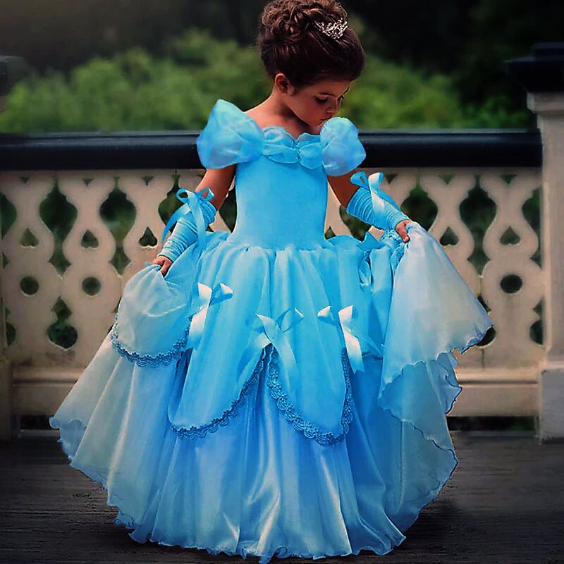 Princess Belle Dress Flower Girl's Dress with Gloves Off Shoulder Beauty and Beast Cosplay Costume Party Costume Girls' Kid's Costume Vintage Cosplay Sleeveless Wedding Guest2