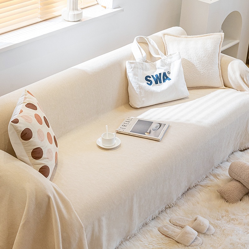 Chenille Sofa Blanket Sofa Slipcover Furniture Protector from Pet Scratch, Premium Throw Blankets,White3