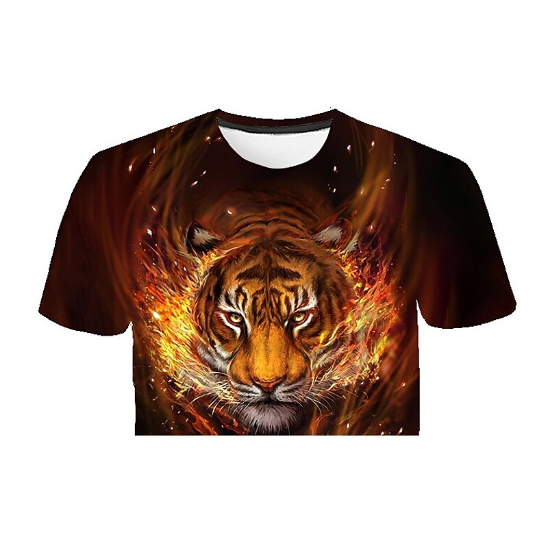 Boys 3D Animal Tiger T shirt Short Sleeve 3D Print Summer Streetwear Cool Polyester Kids 3-12 Years School Outdoor Daily4